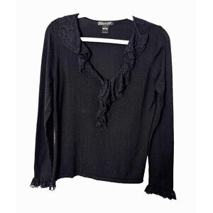 August Silk Size Large Black Long Sleeve Top Whimsigoth Fairy Grunge